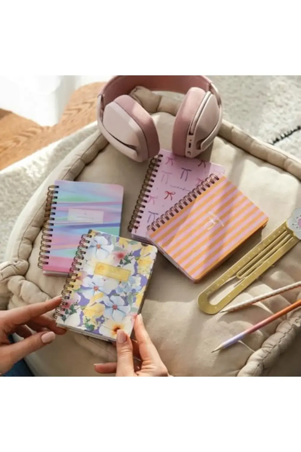 modaflux 9x14 cm Sert Kapak Spiralli Çizgili 4’lü Cep Not Defteri