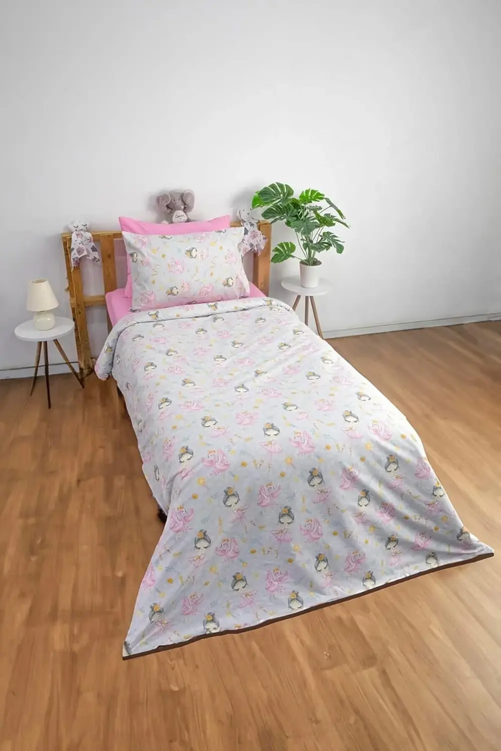 modaflux Balerin%100 Pamuk Tek Kişilik Nevresim Takımı - Gri poly