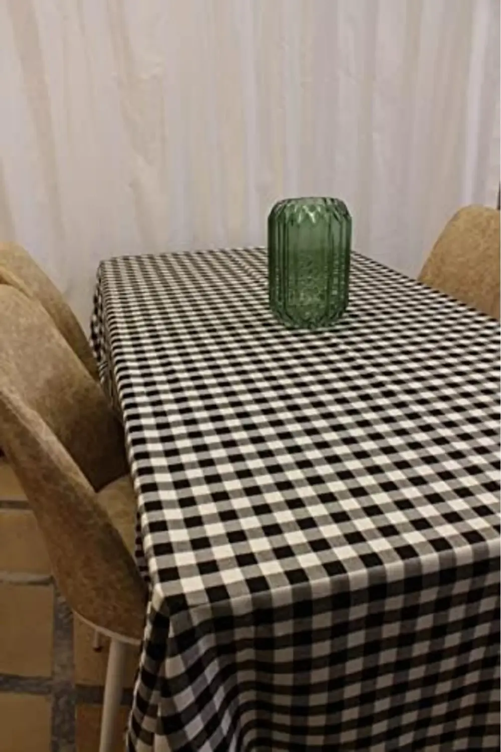 modaflux Beyaz Renk Kare Desenli Full Akrilik Dokuma Masa Örtüsü