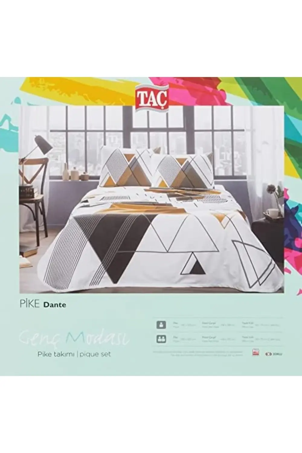 modaflux Dante Geometrik Desenli%100 Pamuk Pike Takımı, Taba, Tek