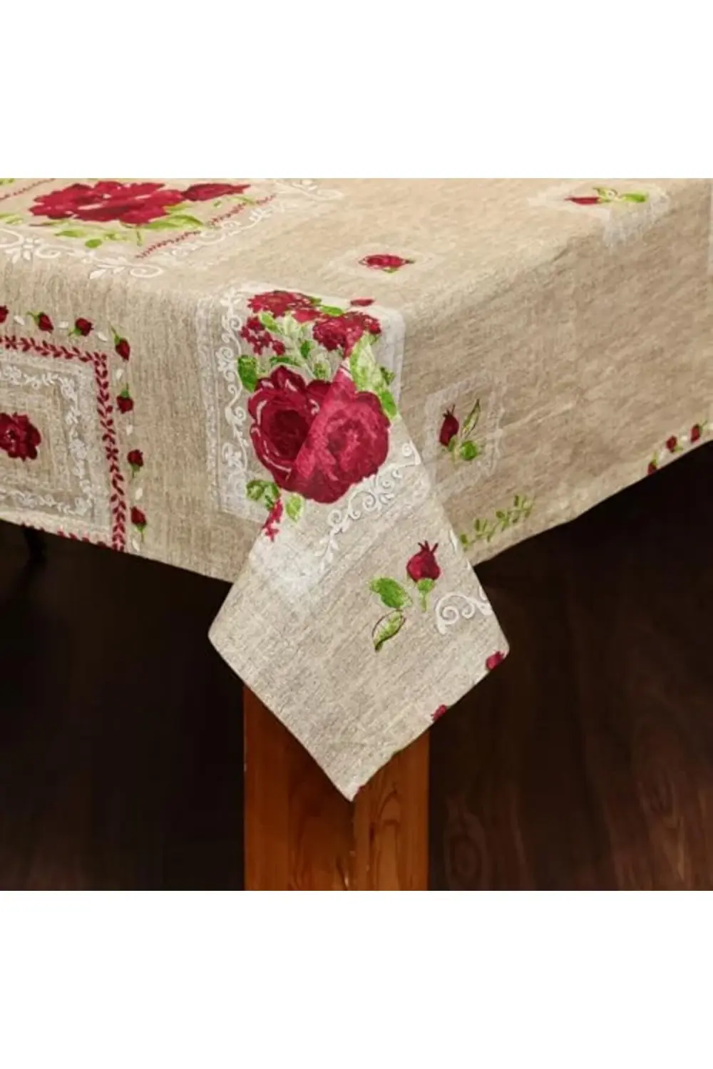 modaflux Gül Desenli Bej Pamuklu Masa Örtüsü polynova 395519