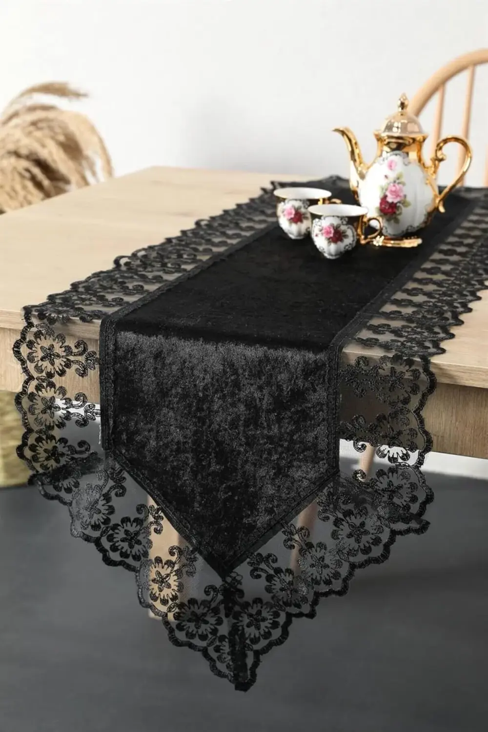 modaflux Güpürlü Kadife Runner - Siyah polynova 395519