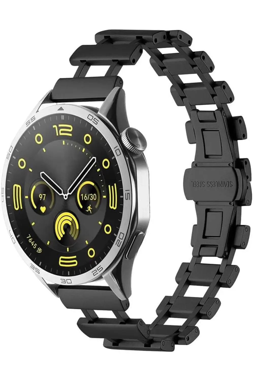 modaflux İle Uyumlu GT2 46mm KRD-96 22mm Metal Kordon Siyah polyn