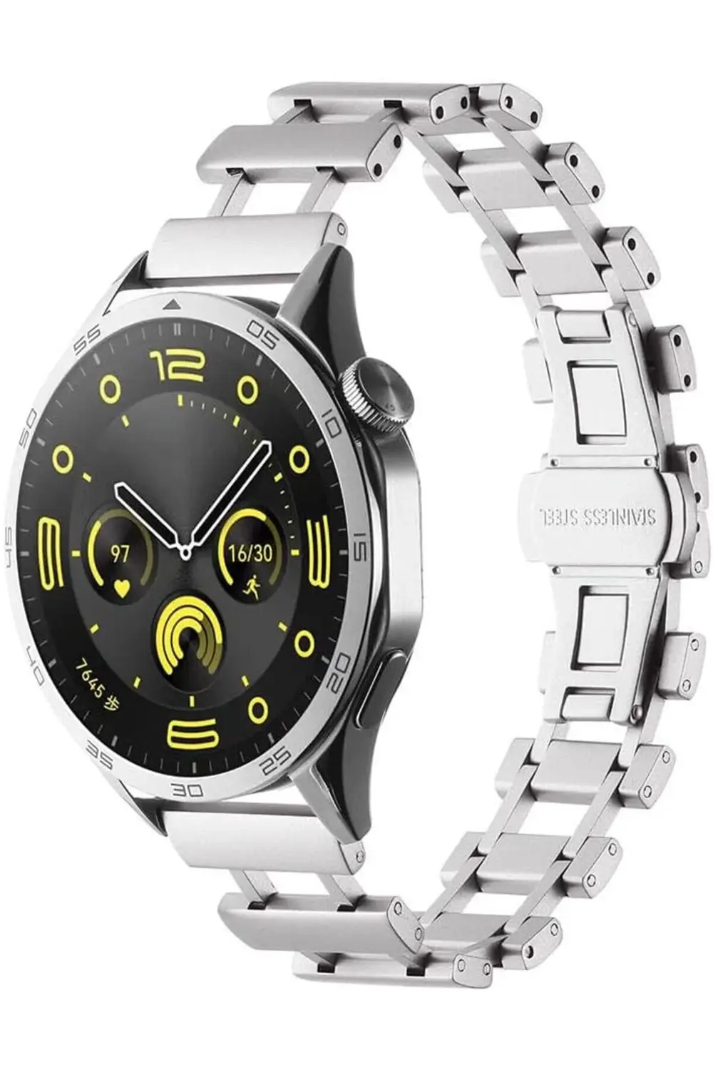 modaflux İle Uyumlu GT2 46mm KRD-96 22mm Metal Kordon Gümüş polyn