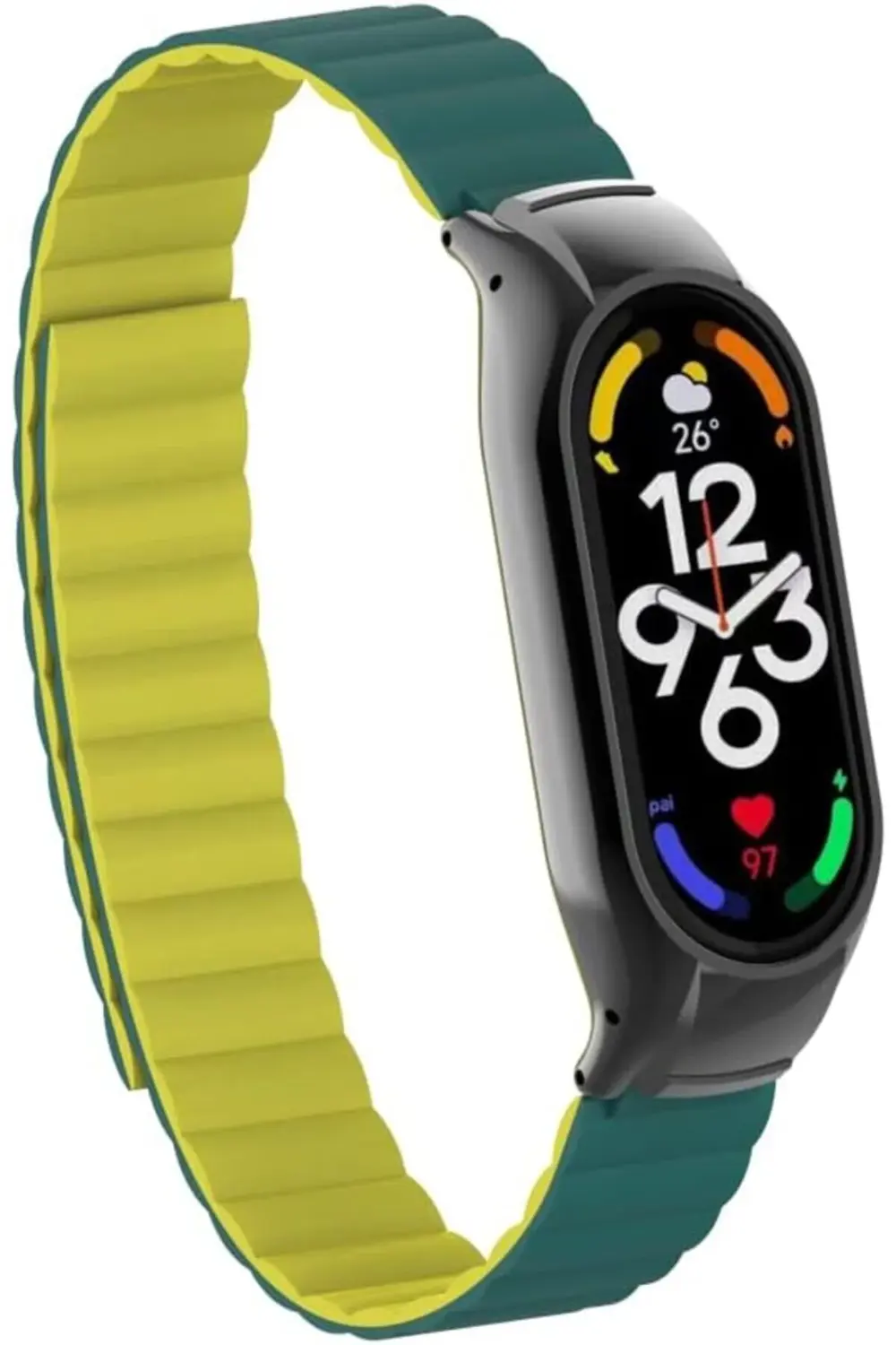 modaflux İle Uyumlu Mi Band 7 KRD-69 Kordon Koyu Yeşil-Sarı polyn