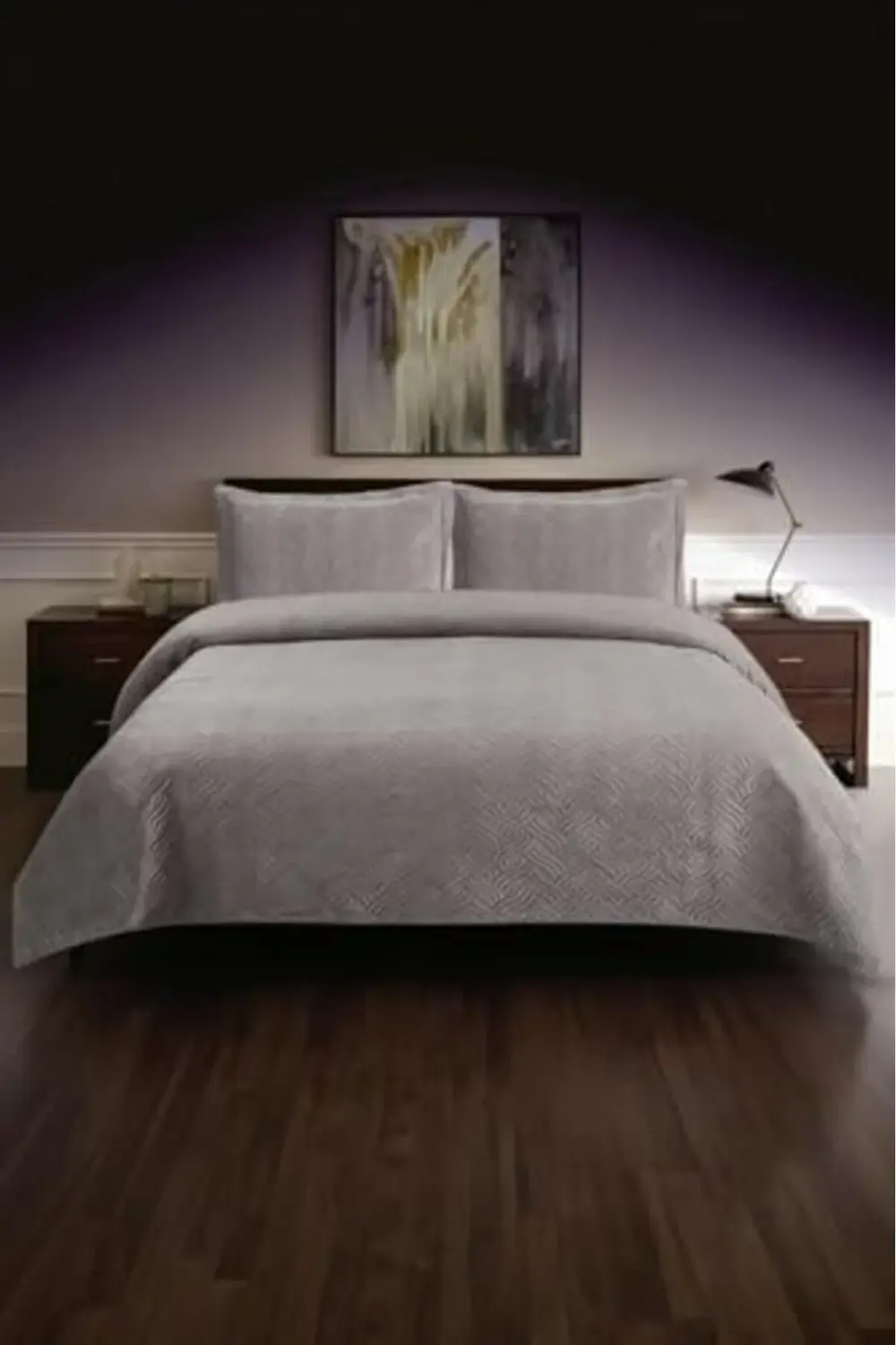 modaflux Kadife Çift Kişilik Yatak Örtüsü Takımı (Gri) polynova 3