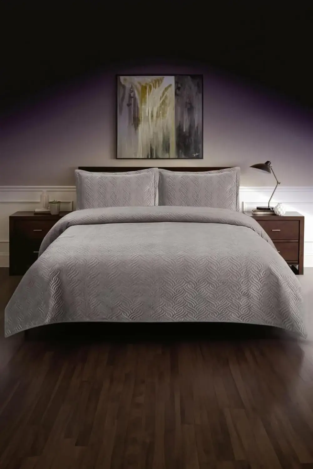 modaflux Kadife Çift Kişilik Yatak Örtüsü Takımı (Gri) polynova 3