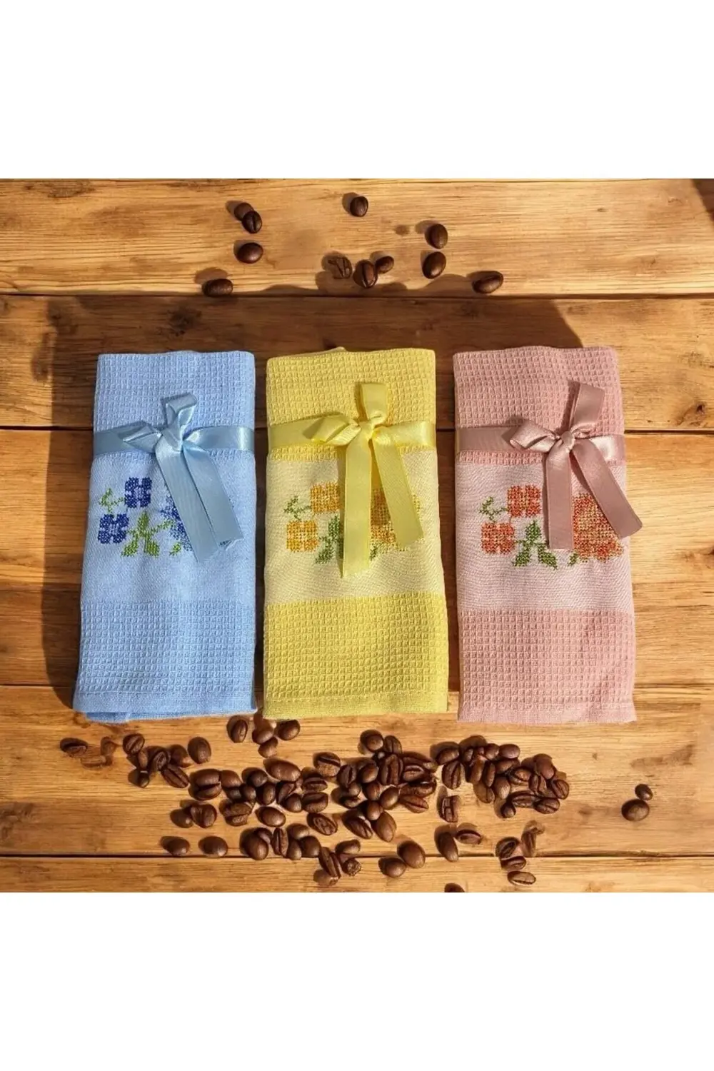 modaflux lü Nakışlı Kurulama Bezi 3 Renk Mutfak El Bezi Havlu pol