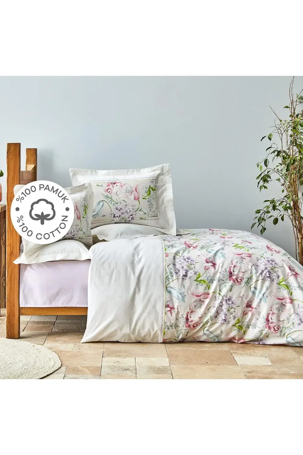 modaflux Melosa Pembe%100 Pamuk Tek Kişilik Nevresim Takımı polyn