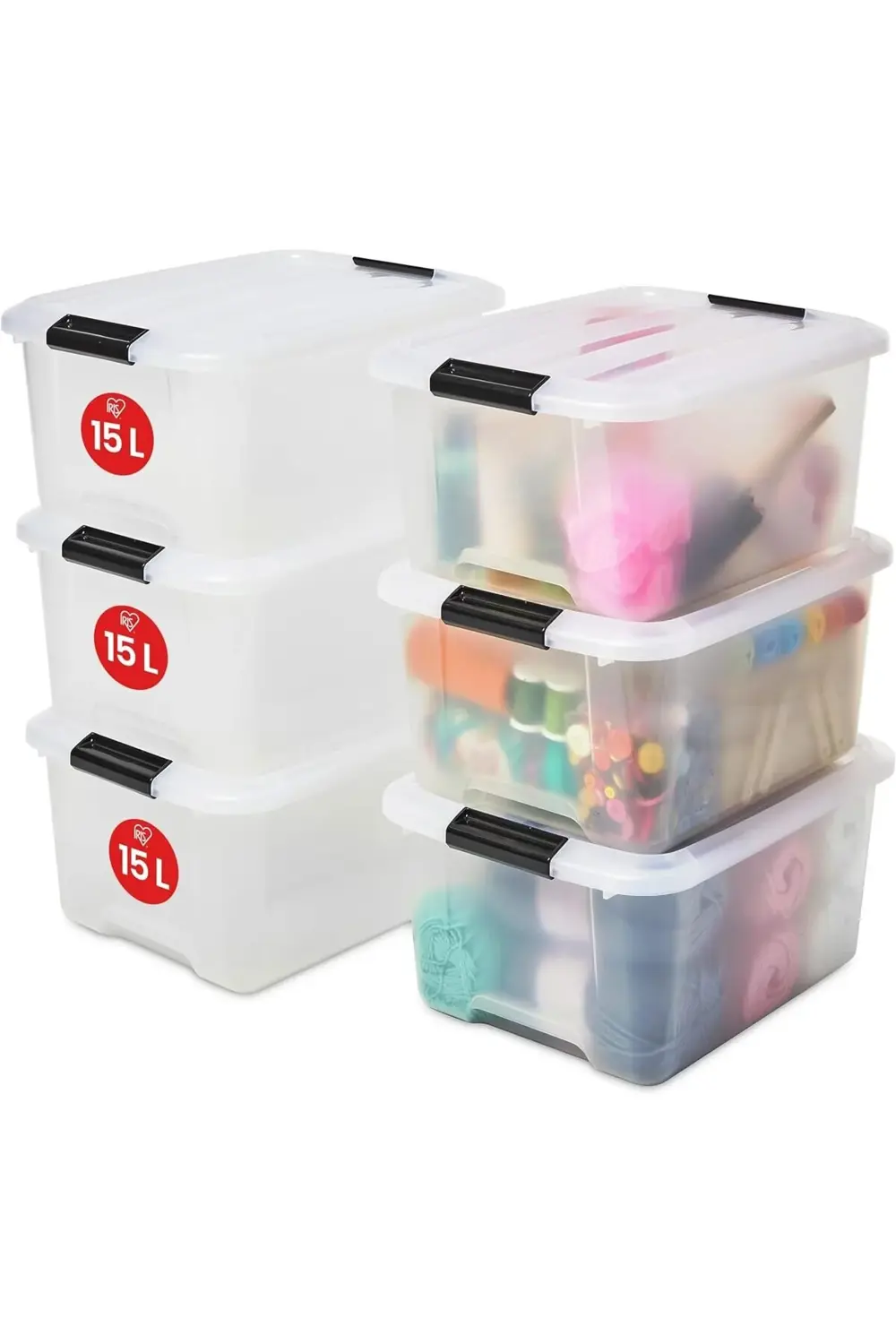 modaflux Ohyama Kapaklı Plastik Saklama Kutuları, 15L, 6'lı Set,