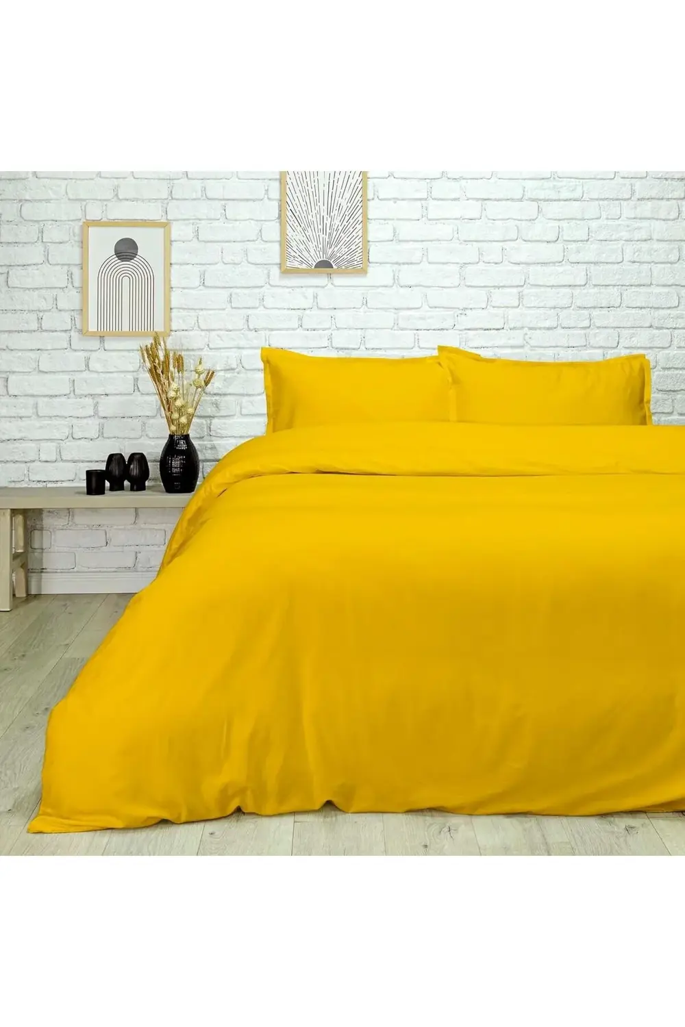 modaflux Plain Düz%45 Viscoz%55 Pamuk Nevresim Takımı, Sarı, Çift