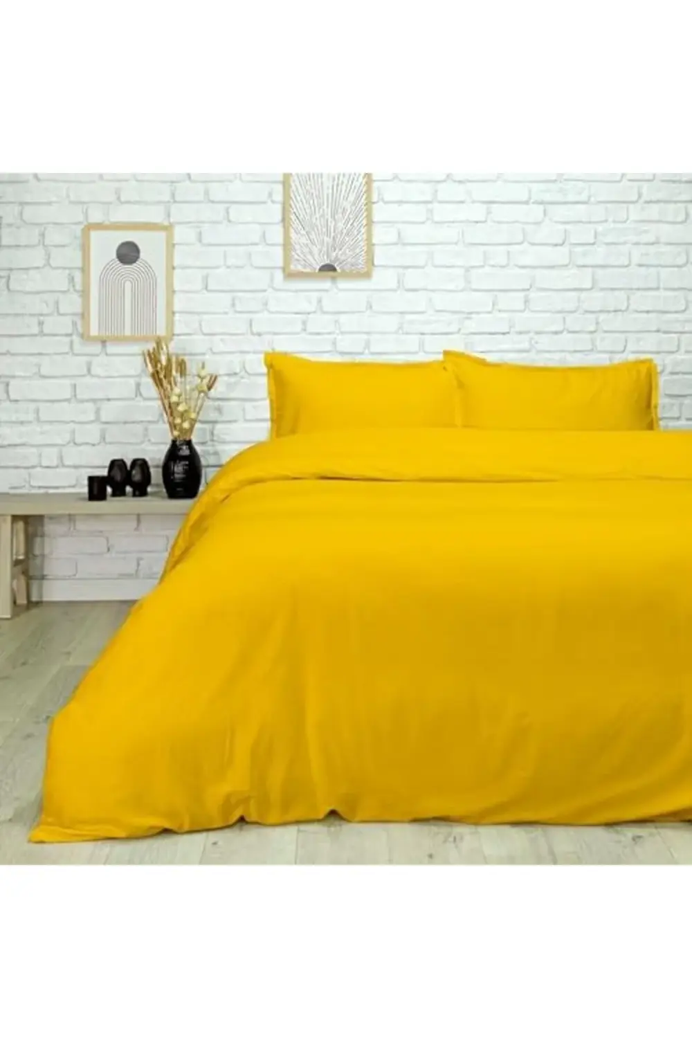 modaflux Plain Düz%45 Viscoz%55 Pamuk Nevresim Takımı, Sarı, Çift