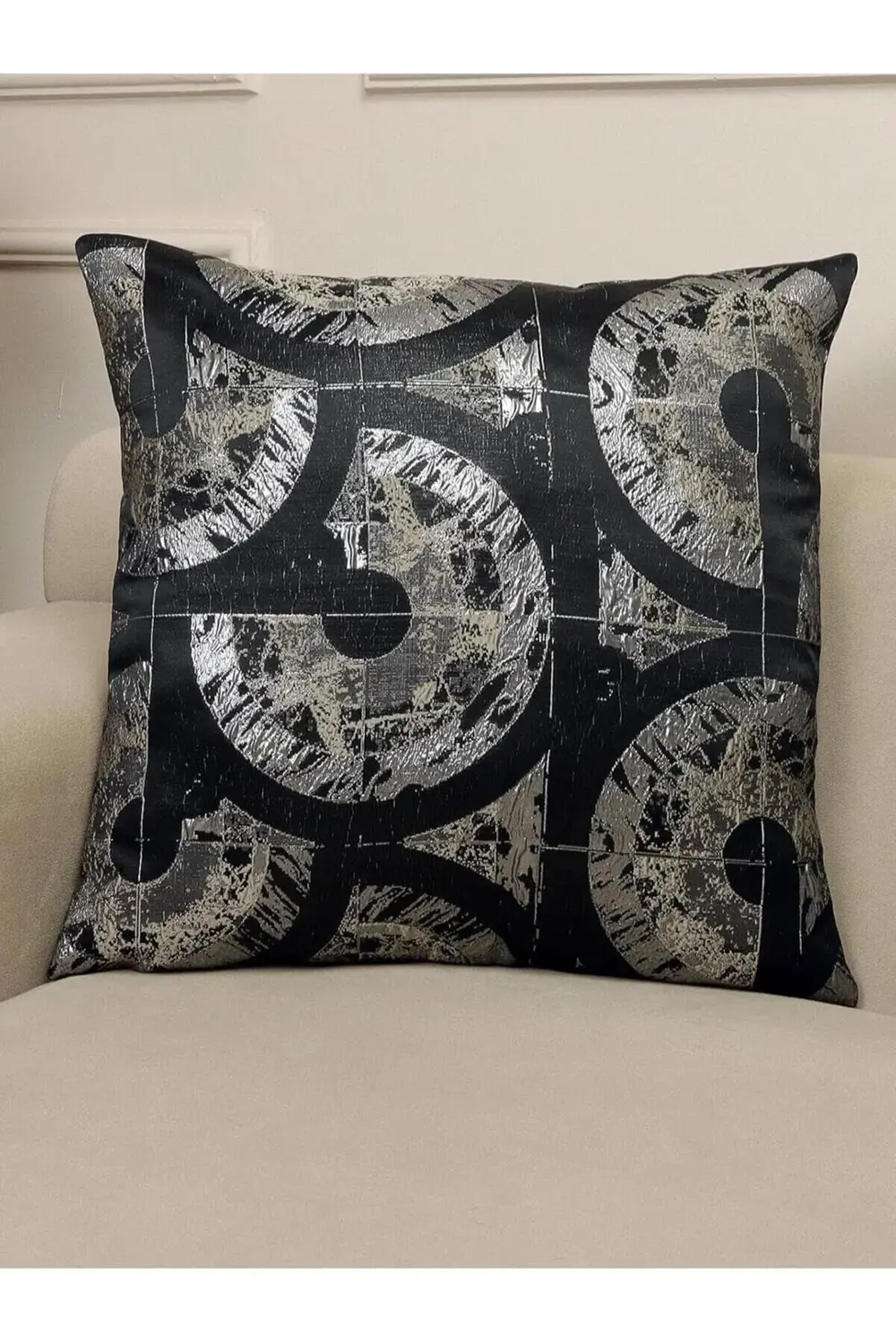 modaflux Siyah Renkli Desenli Kare Kırlent Kılıfı 50 x 50 polynov