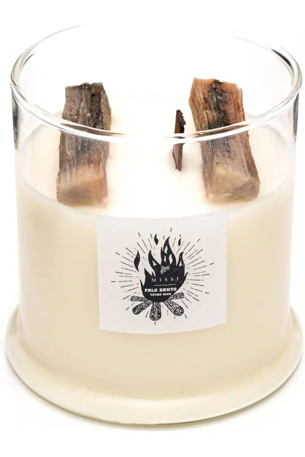 modaflux Üfleme Cam Ahşap Fitilli Palo Santo Vegan Mum (380 gr) p