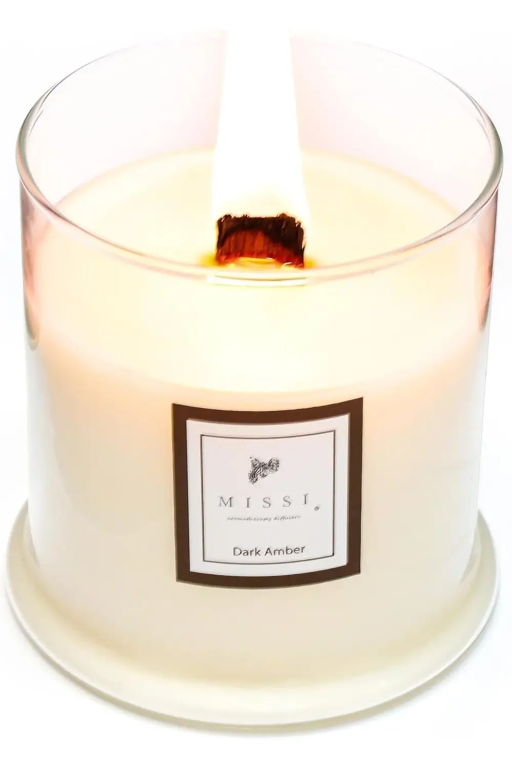 modaflux Üfleme Cam Ahşap Fitilli Vegan Mum(380 gr) polynova 3955