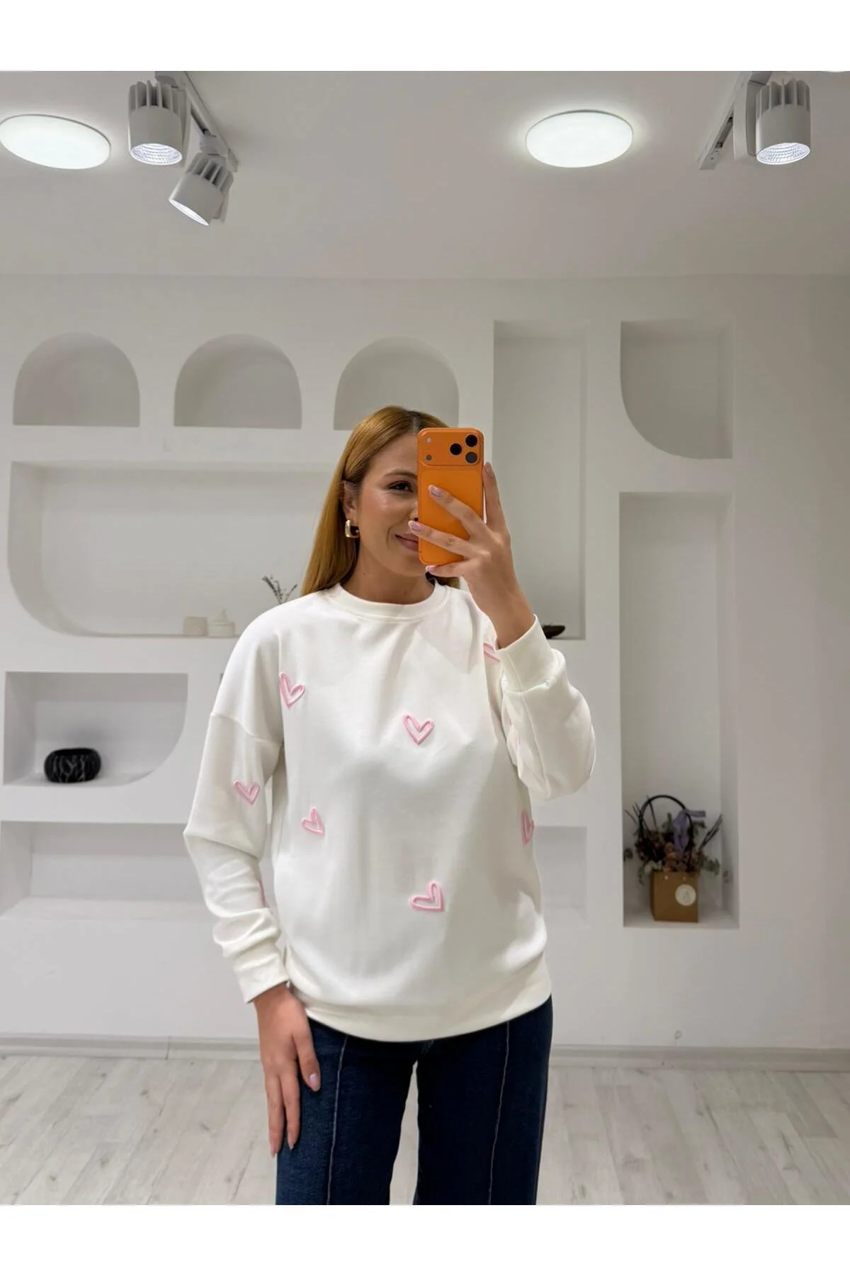 modal dokulu kalp nakış detaylı sweat