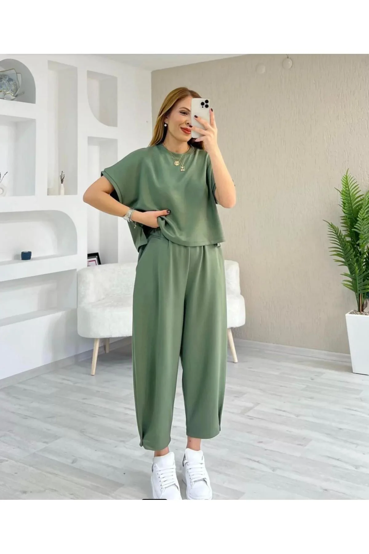 modal dokulu kısa kol şalvar takım