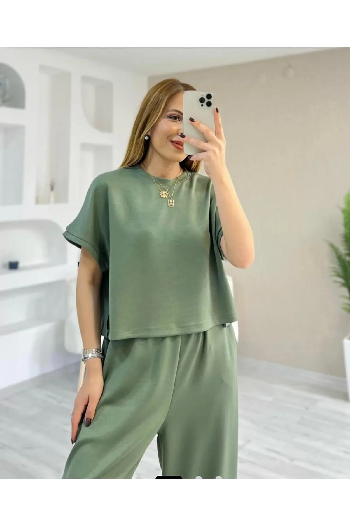 modal dokulu kısa kol şalvar takım