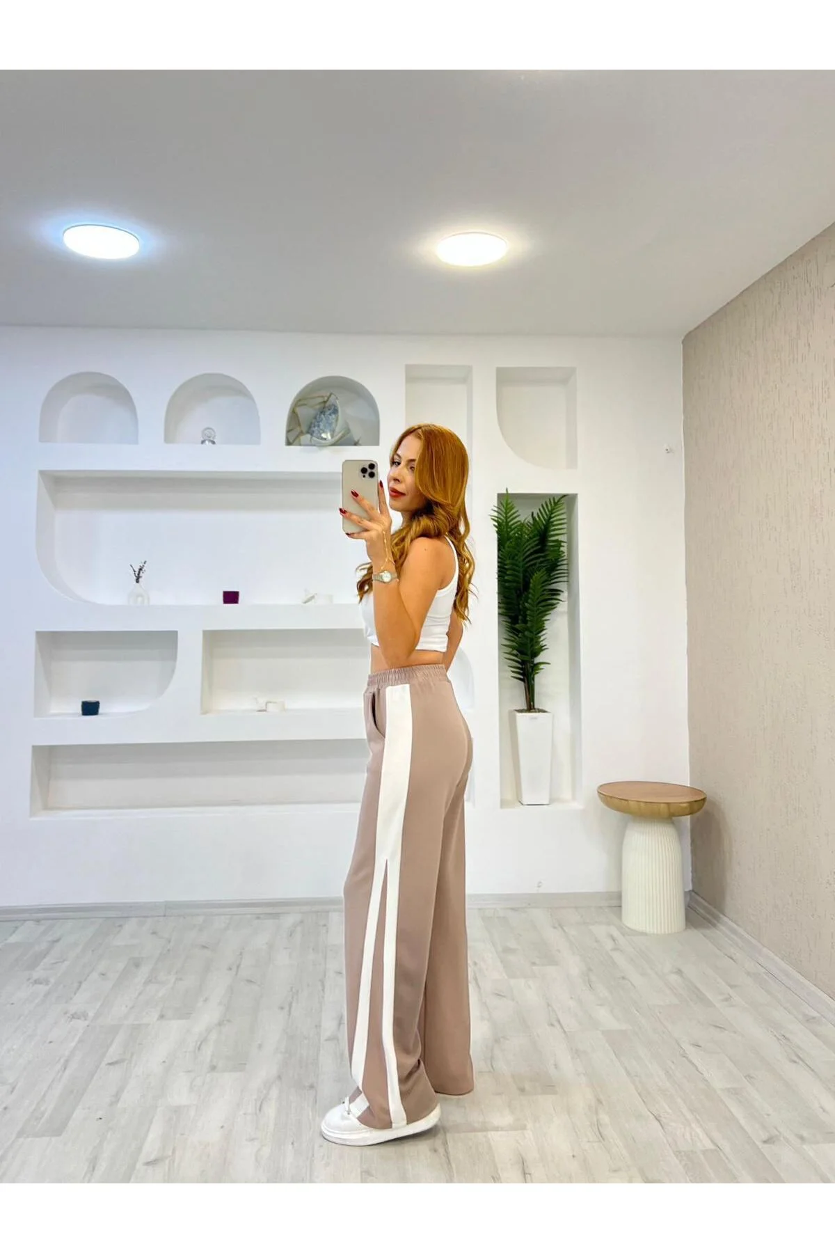 modal dokulu üçgen garnili pantolon