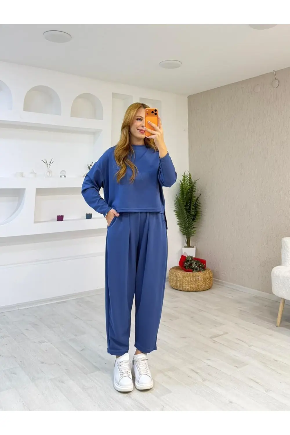 Modal dokulu uzun kol şalvar takım