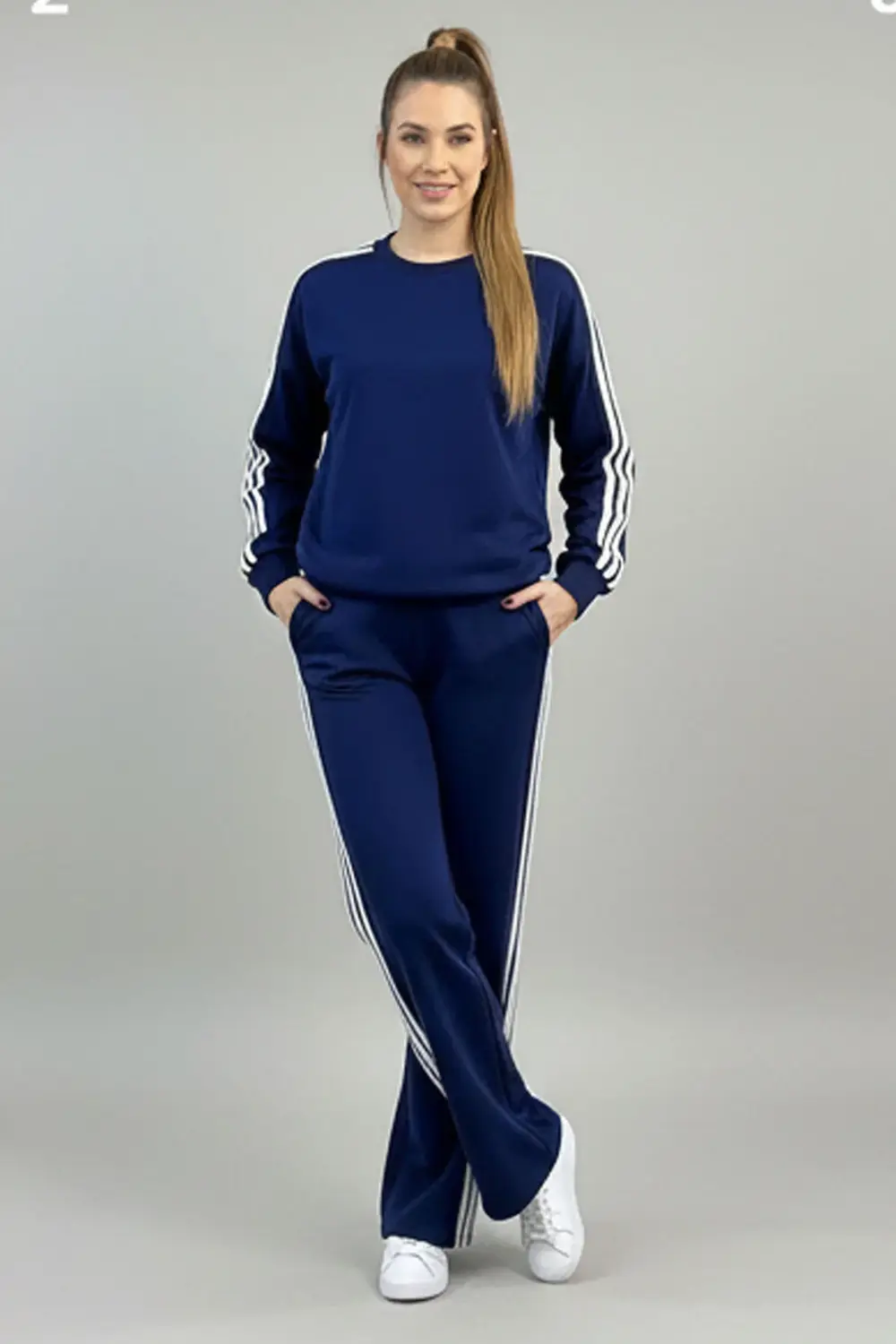 Modal Kumaş 4 Şeritli Lacivert Eşofman Takımı
