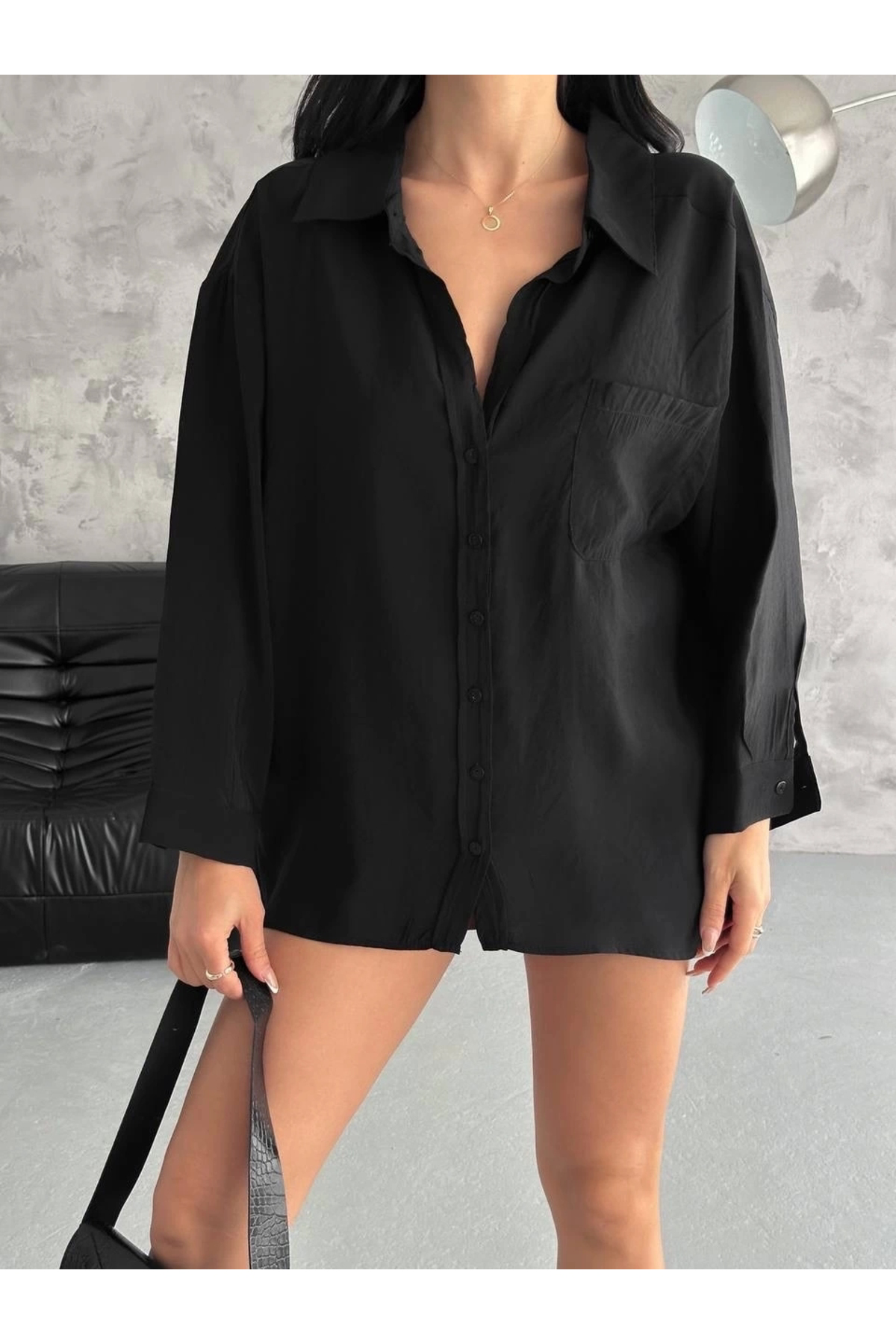 Modal oversize cepli gömlek Modal oversize cepli gömlek
