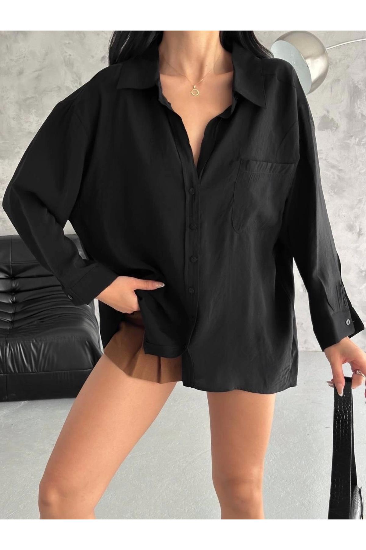 Modal oversize cepli gömlek Modal oversize cepli gömlek