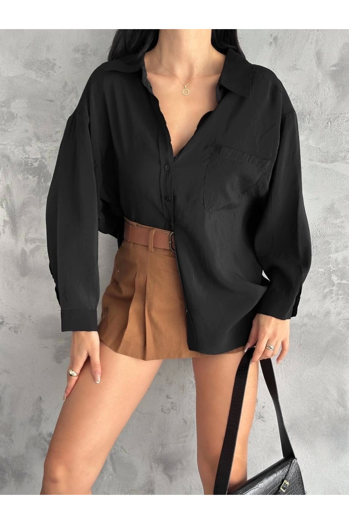 Modal oversize cepli gömlek Modal oversize cepli gömlek