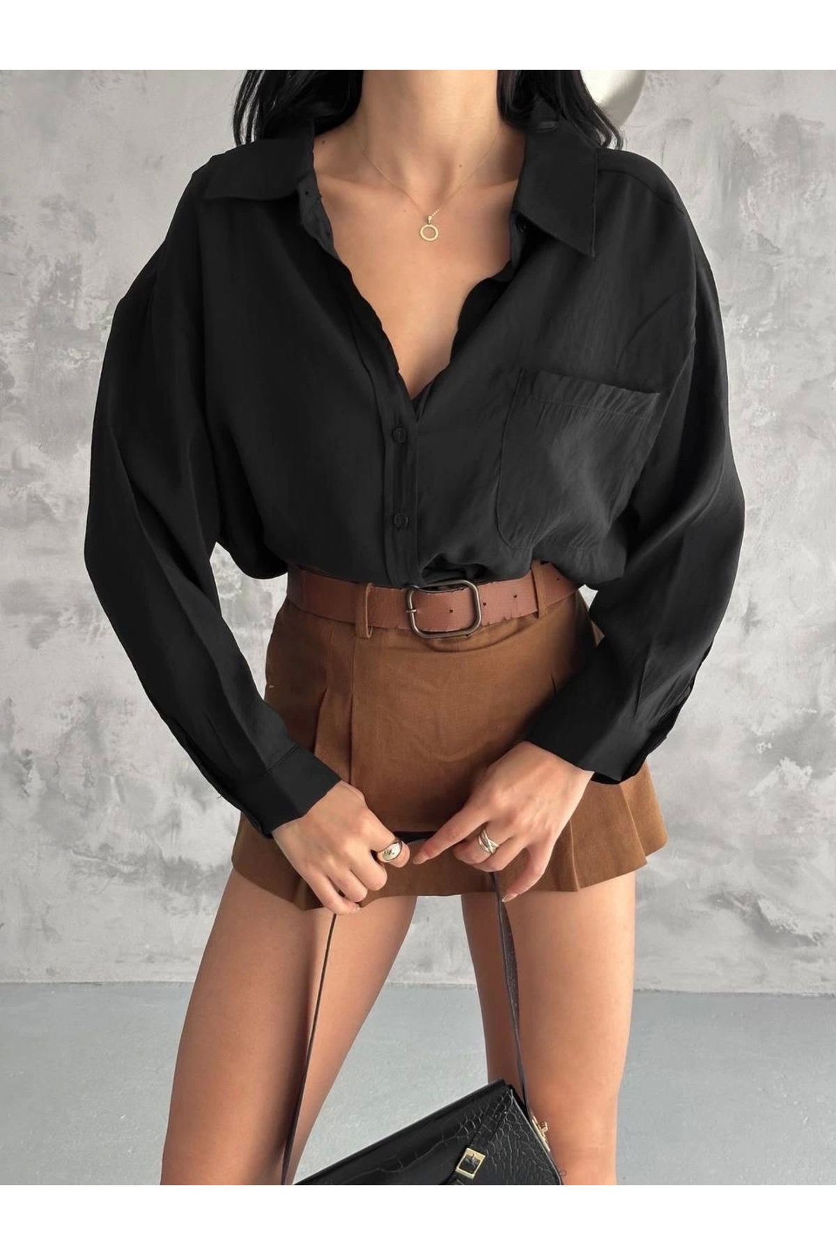 Modal oversize cepli gömlek Modal oversize cepli gömlek