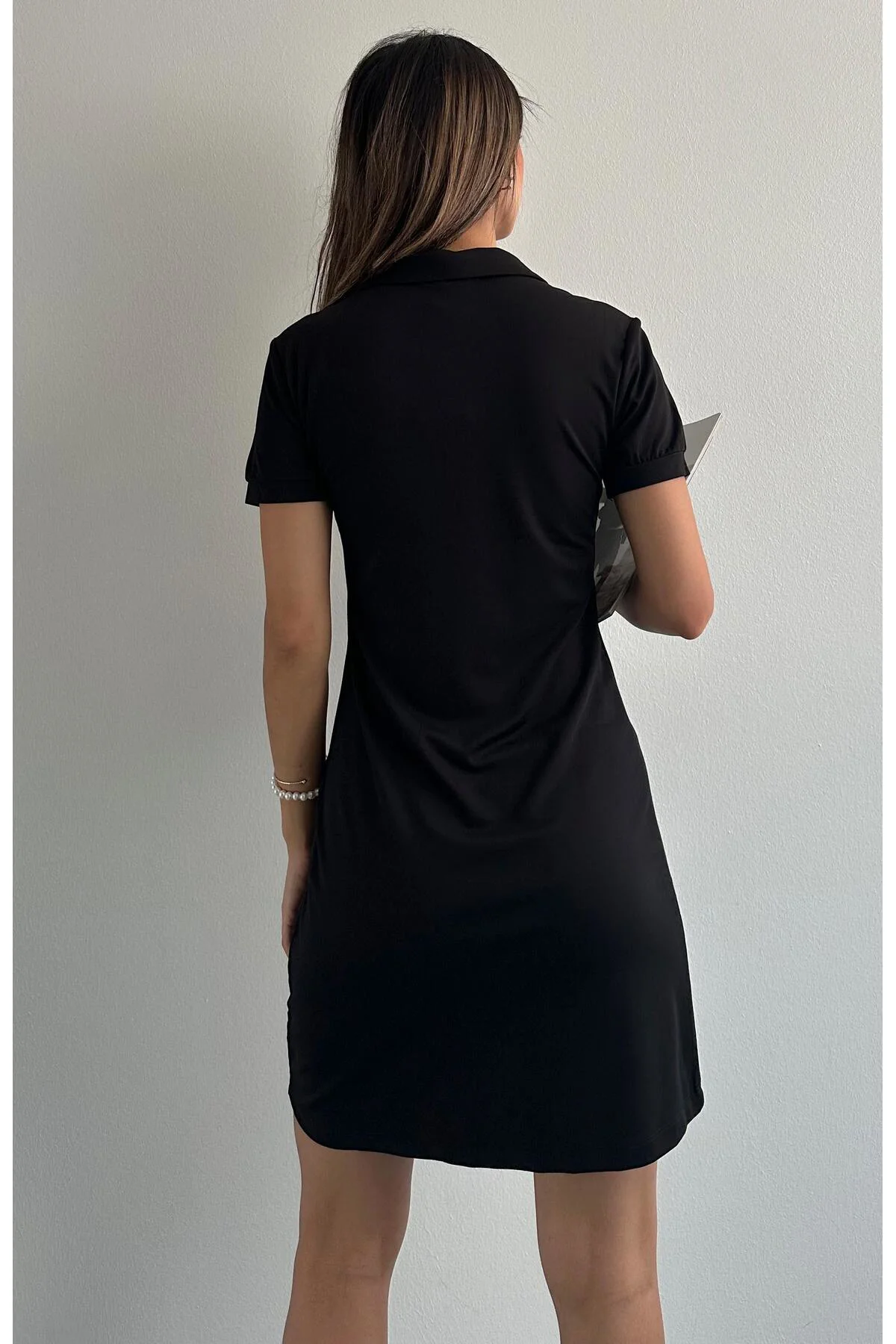 Modal Polo Yaka Elbise SİYAH