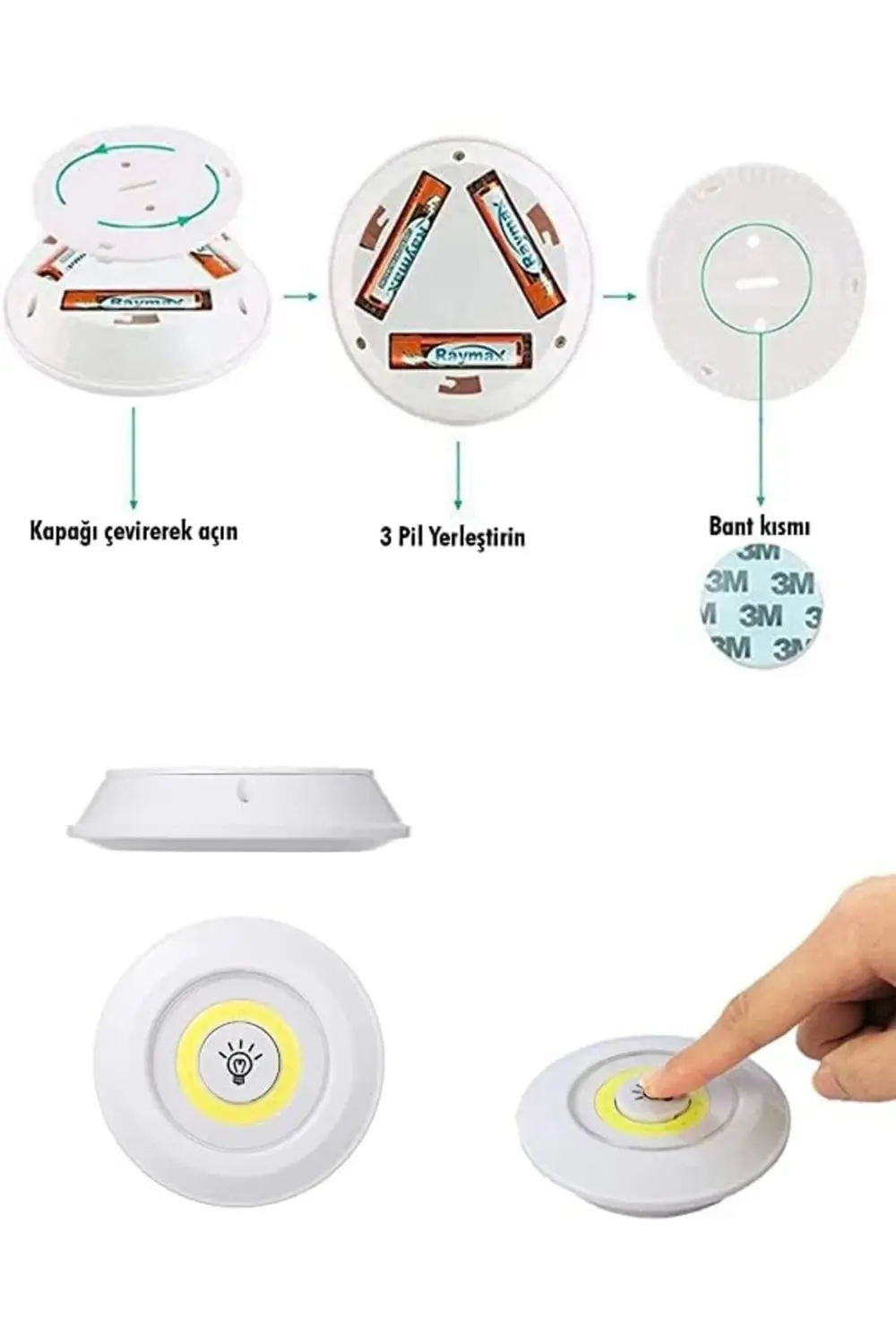 modashine 3'lü Led Lamba, Uzaktan Kumandalı Spot Lamba, Dolap Alt