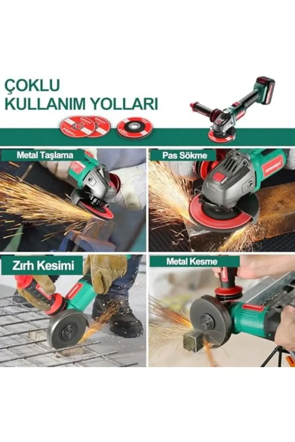 modashine akülü açılı taşlama makinesi 18 V, disk çapı 115 mm, rö