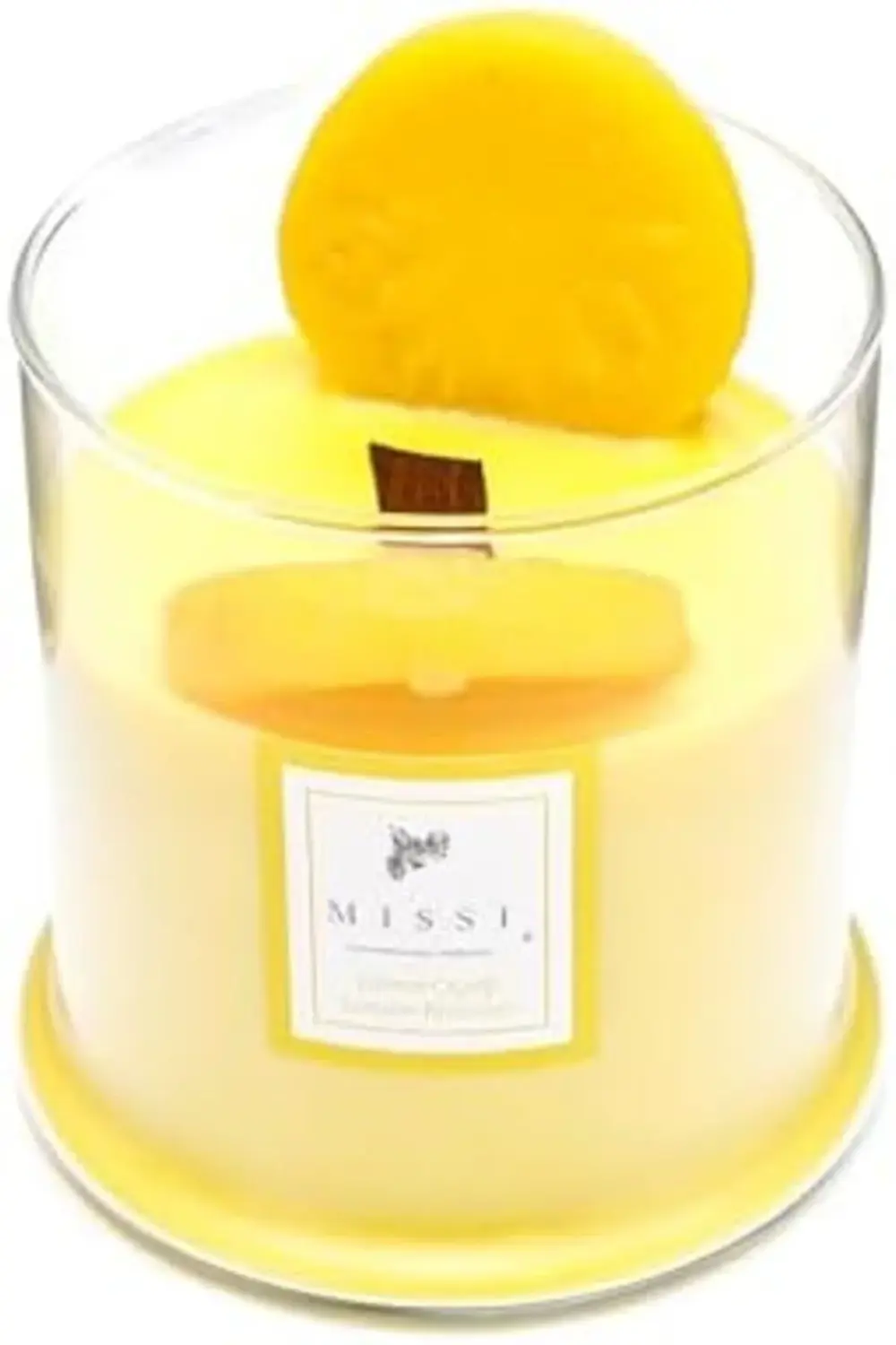 modashine Büyük Üfleme Cam Ahşap Fitilli Limon Çiçeği Vegan Mum (