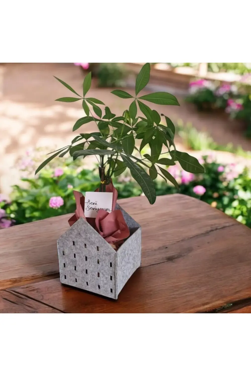 modashine Dekoratif Keçe Saksı ve Organizer Sepet – Gri, 20x20x25