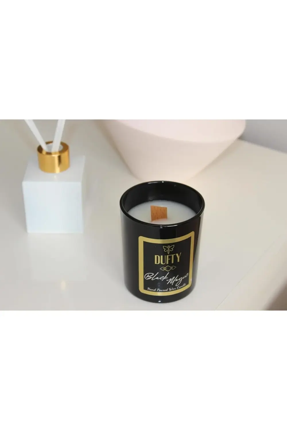 modashine DUFTY VANİLYA KOKULU MAT SİYAH MUM AHŞAP FİTİL NUR MUM