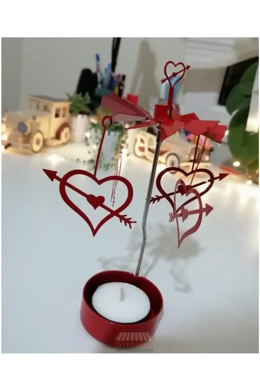 modashine Isı İle Dönen Kalp Mumluk Seti (KIRMIZI) polymix 117193