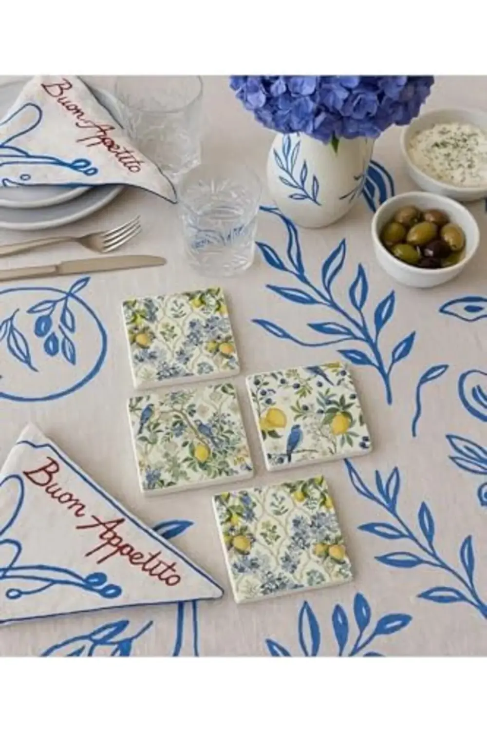 modashine Limon ve Kuş Desenli Doğal Taş Bardak Altlığı 4’lü Set,