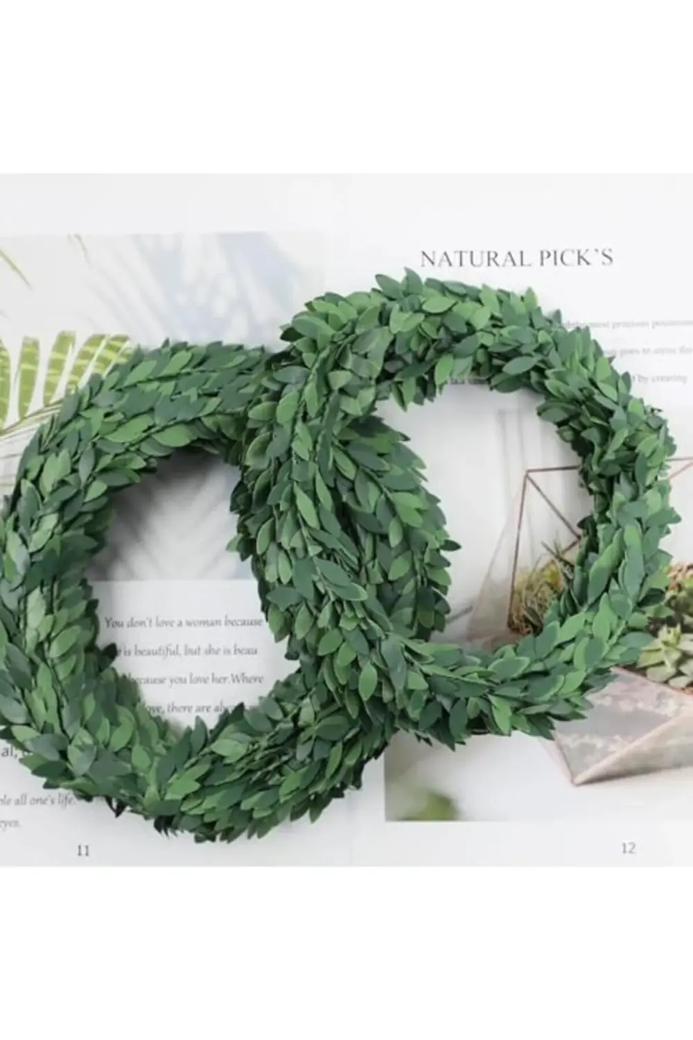 modashine Yeşil Unikum Tel Yaprak Şerit Yapay Taç Sarmaşık Süs, 1