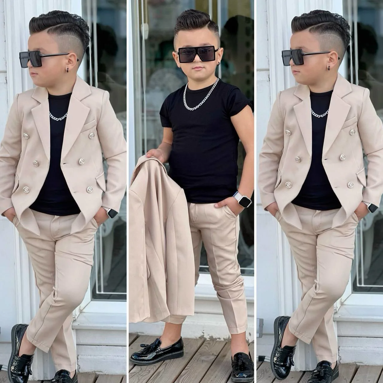 MODAVALS 4 PARÇA 6 DÜĞMELİ CEKETLİ ERKEK ÇOCUK TAKIM ELBİSE - SİY