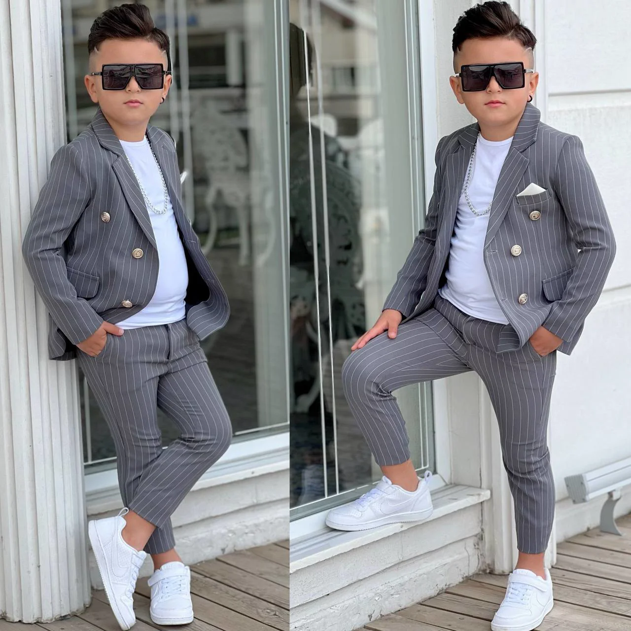 MODAVALS 4 PARÇA ÇİZGİLİ CEKETLİ ERKEK ÇOCUK TAKIM ELBİSE