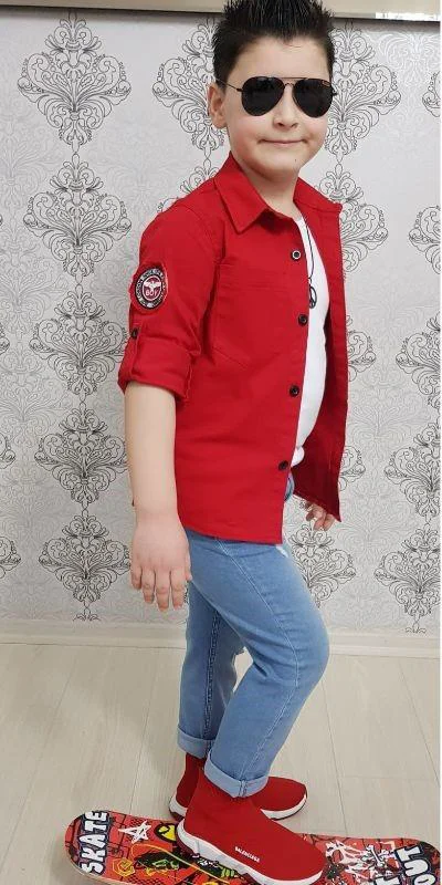 MODAVALS 4 PARÇA GÖMLEKLİ ERKEK ÇOCUK TAKIM - KIRMIZI