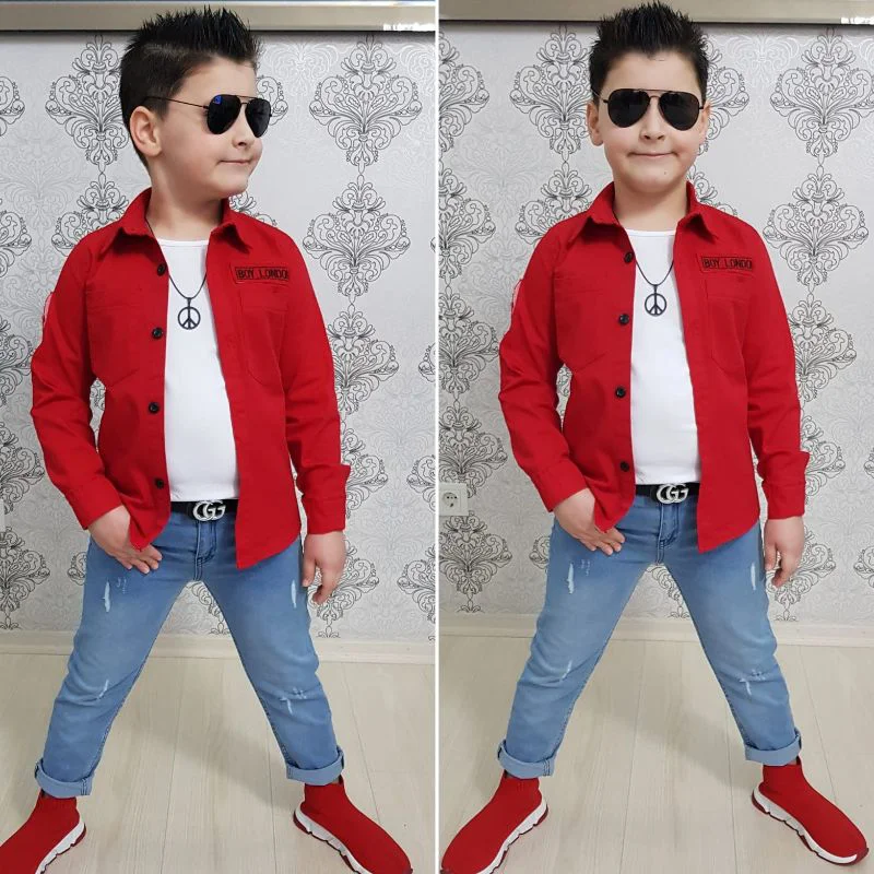 MODAVALS 4 PARÇA GÖMLEKLİ ERKEK ÇOCUK TAKIM - KIRMIZI