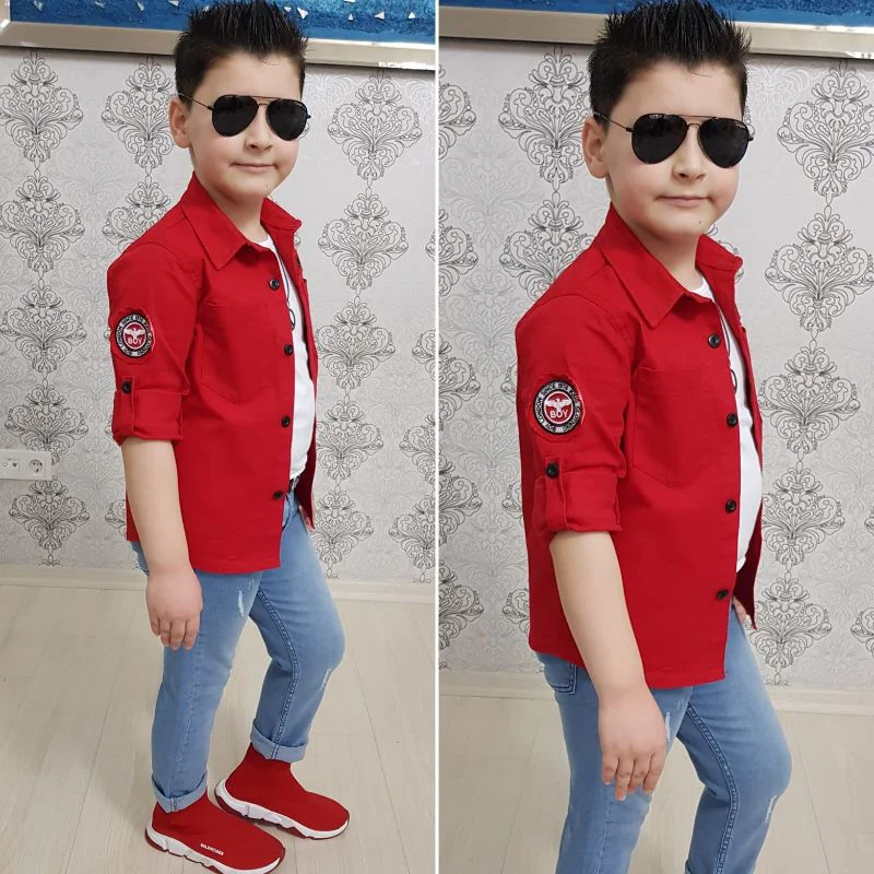 MODAVALS 4 PARÇA GÖMLEKLİ ERKEK ÇOCUK TAKIM - KIRMIZI