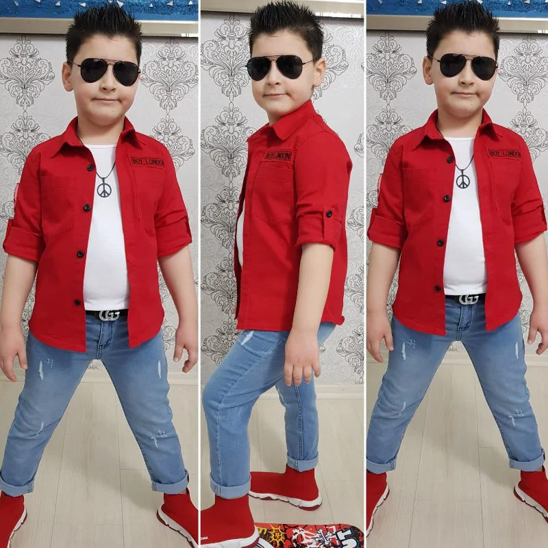 MODAVALS 4 PARÇA GÖMLEKLİ ERKEK ÇOCUK TAKIM - KIRMIZI