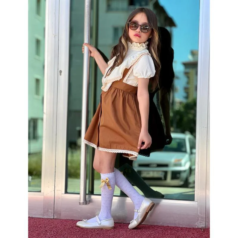 MODAVALS DANTEL DETAYLI FIRFIRLI PAMUK SATEN KIZ ÇOCUK SLOPET - K
