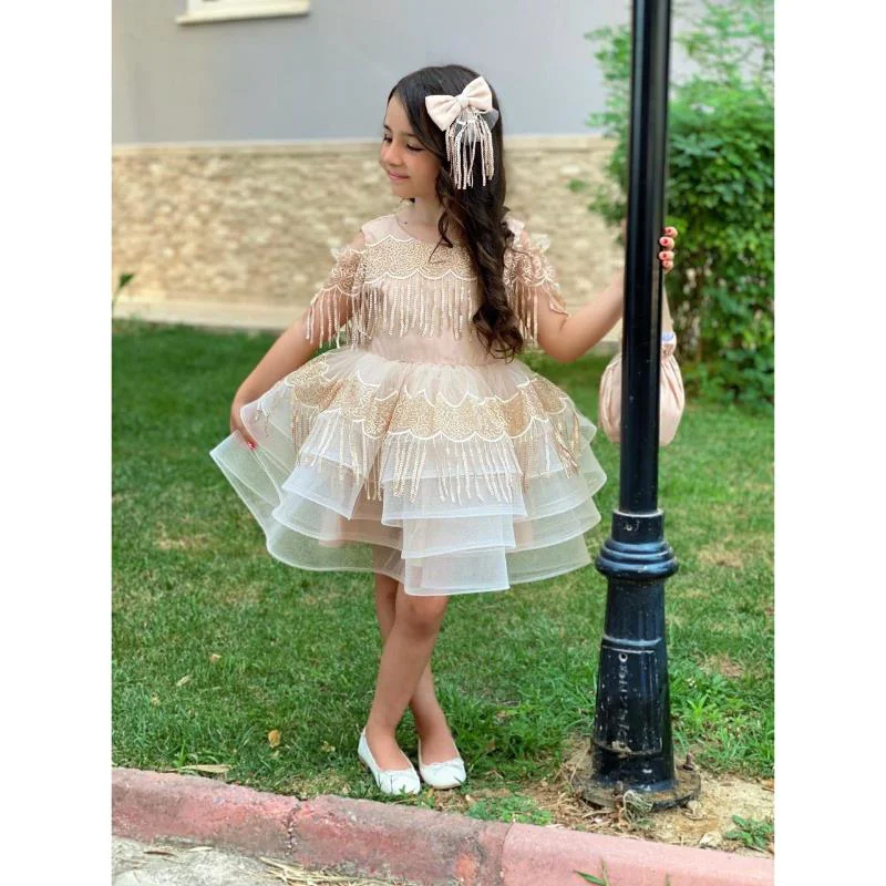 MODAVALS DANTEL VE PUL DETAYLI ÖZEL TASARIM KIZ ÇOCUK ABİYE  ELBİ