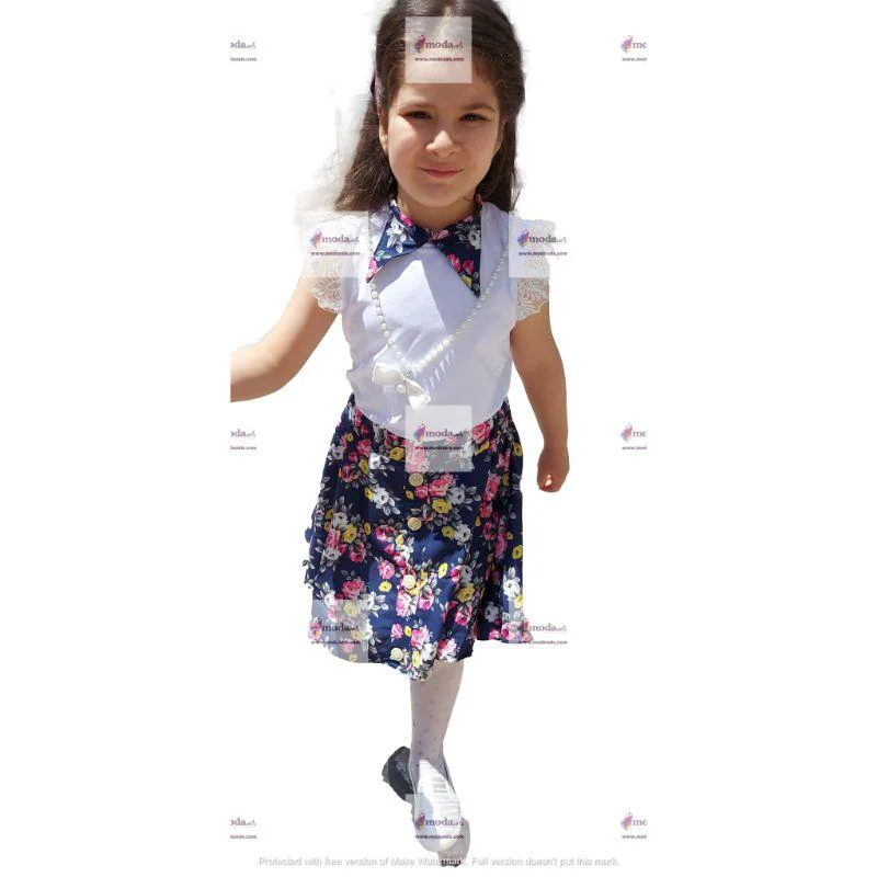 MODAVALS DANTELLİ KOLYELİ ÇİÇEK DESENLİ KIZ ÇOCUK ETEKLİ KOMBİN -