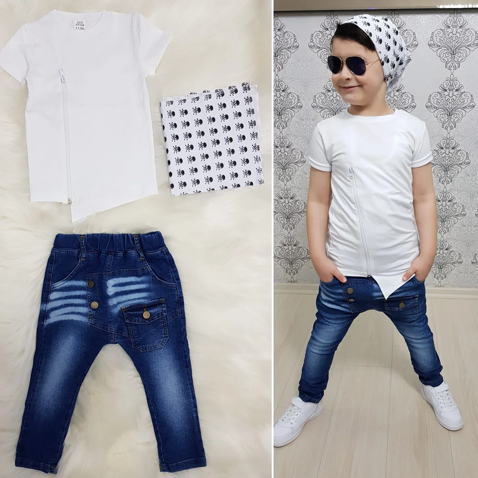 MODAVALS FERMUAR DETAYLI 3 PARÇA ERKEK ÇOCUK KOT TAKIM