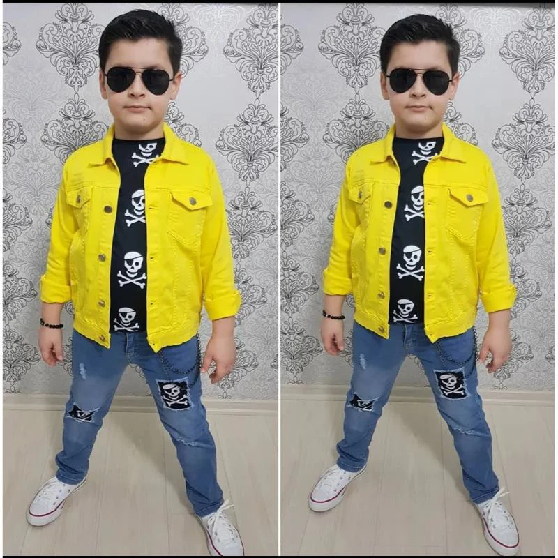 MODAVALS GABARDİN CEKETLİ KURU KAFA TASARIMLI ERKEK ÇOCUK KOT KOM