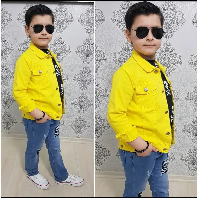 MODAVALS GABARDİN CEKETLİ KURU KAFA TASARIMLI ERKEK ÇOCUK KOT KOM